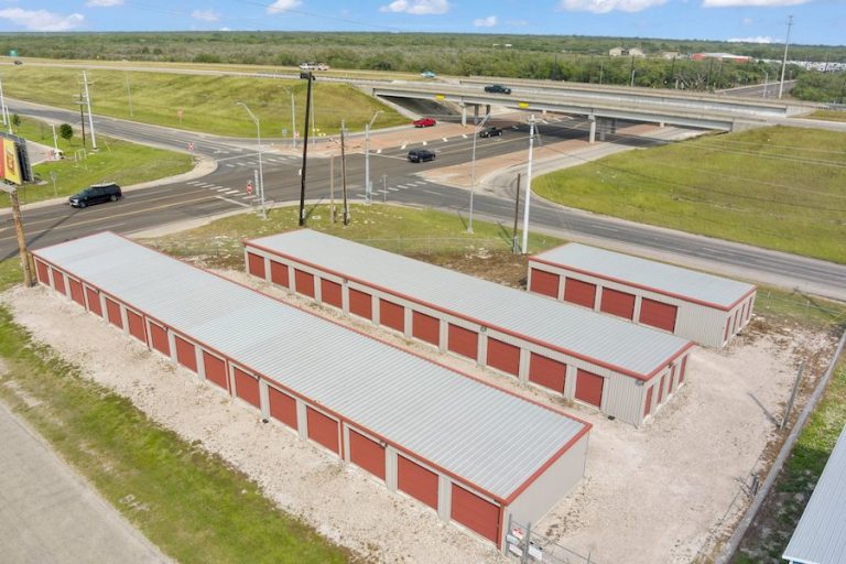 aerial view of a self storage business