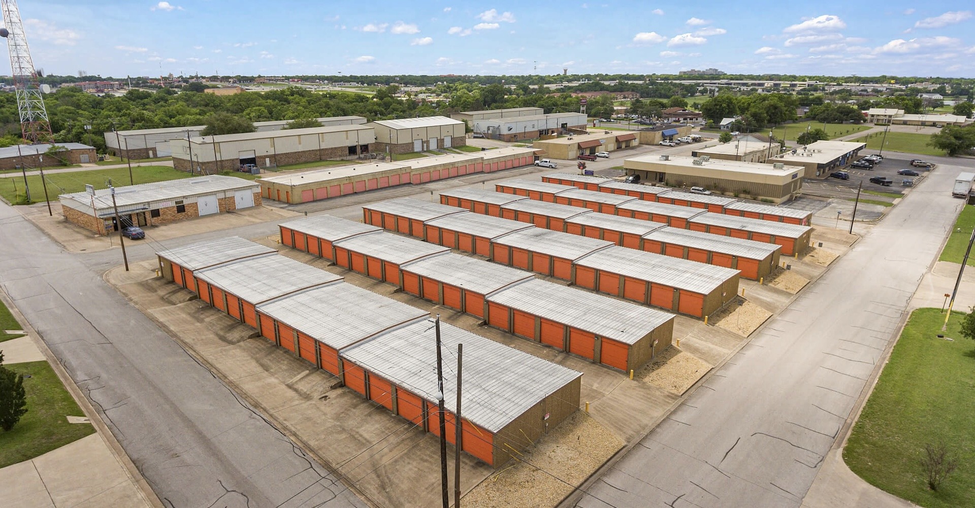 aerial view of self storage business